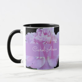 Rosa Peony Lila Monogram Blommigt Black Mugg