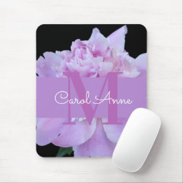 Rosa Peony Lila Monogram Blommigt Black Musmatta