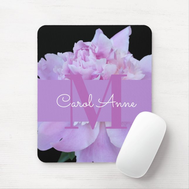 Rosa Peony Lila Monogram Blommigt Black Musmatta (Med mus)