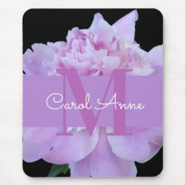 Rosa Peony Lila Monogram Blommigt Black Musmatta