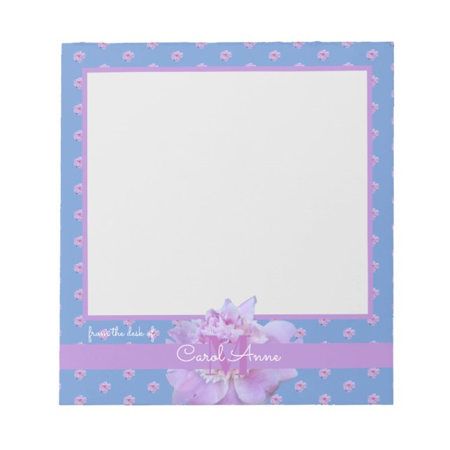 Rosa Peony Lila Monogram Blommigt Himlar Blue Anteckningsblock (Framsida)