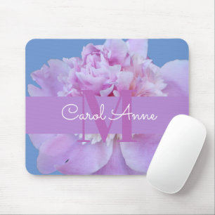 Rosa Peony Lila Monogram Blommigt Mouse Pad Musmatta