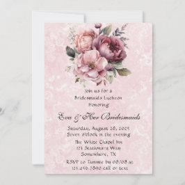  Rosa Peony Marble Bridesmaids Luncheon Inbjudningar