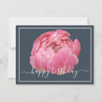 Rosa Peony Med Daggdroppar Grå Bakgrund Födelsedag