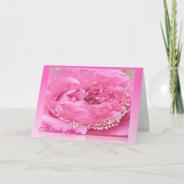 Rosa Peony med Pearls Tack, ditt kort (Framsida)