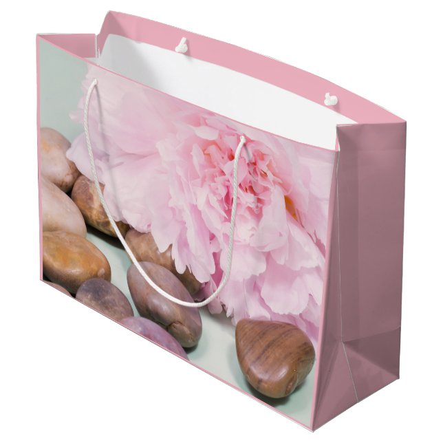 Rosa Peony Med Zen-stenar Presentbag (Baksidan Vinklad)