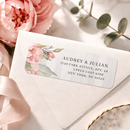 Rosa Peony & Mjukt Grå Randig Returadress Etikett