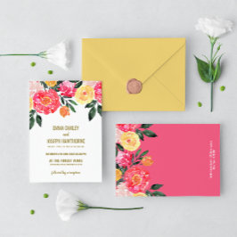 Rosa Peony modern Rosa Blommigt personligt bröllp Inbjudningar