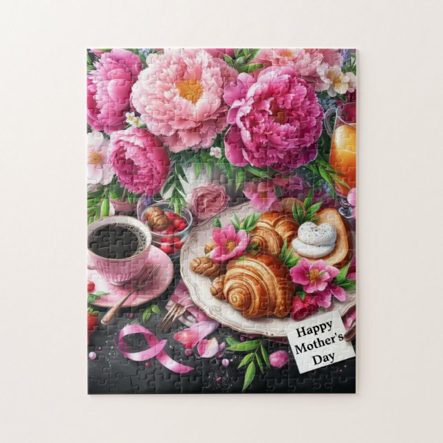 Rosa Peony Mors dag Brunch Jigszle Puzzle Pussel (Vertikal)