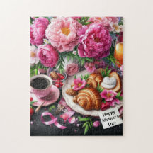 Rosa Peony Mors Dag Brunch Pussel