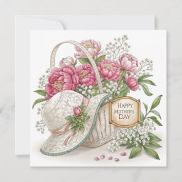 Rosa Peony Mors dag Flat Announcement Card Meddelande