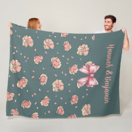 Rosa Peony och Bow Mönster Fleecefilt