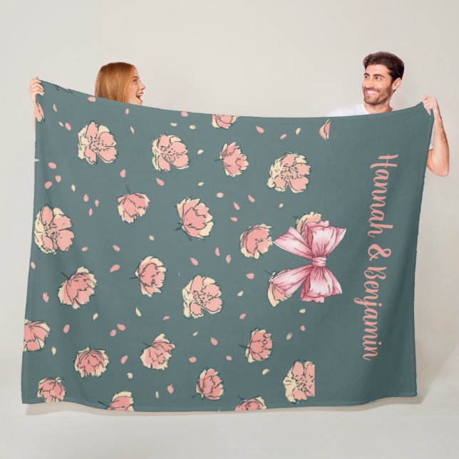 Rosa Peony och Bow Mönster Fleecefilt (På plats)