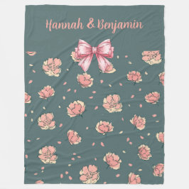 Rosa Peony och Bow Mönster Fleecefilt