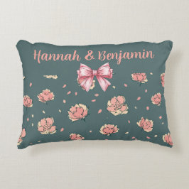 Rosa Peony och Bow Mönster Prydnadskudde