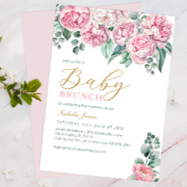 Rosa Peony och Eucalyptus Guld Baby Shower Investi Inbjudningar