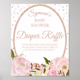 Rosa Peony och Ro Guld Baby Shower Diaper Raffle Poster