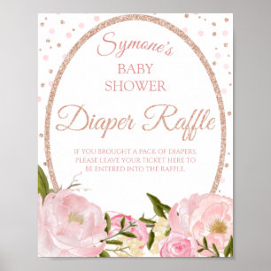 Rosa Peony och Ro Guld Baby Shower Diaper Raffle Poster