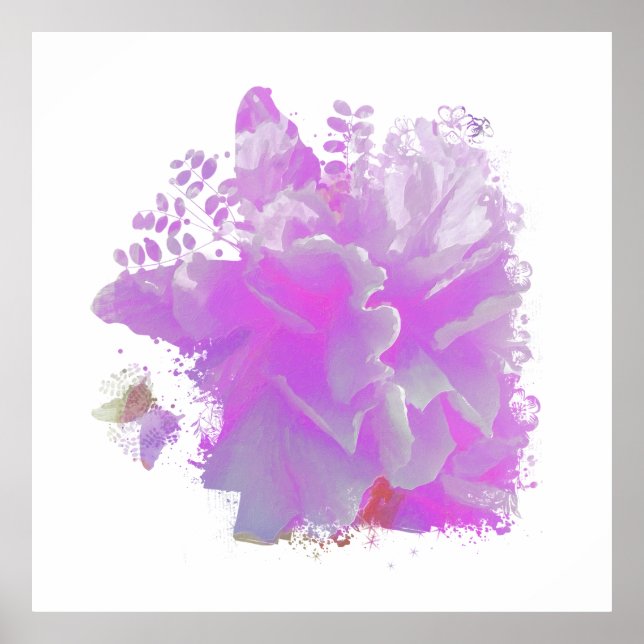 *~* Rosa Peony Painting Art Butterfly AR3 Poster (Framsidan)