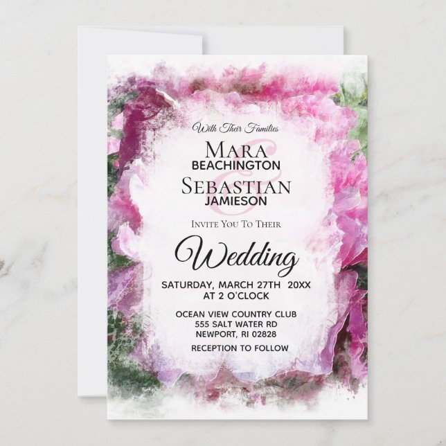 *~* Rosa Peony Painting Artistic AR1 Bröllop Inbjudningar (Framsida)