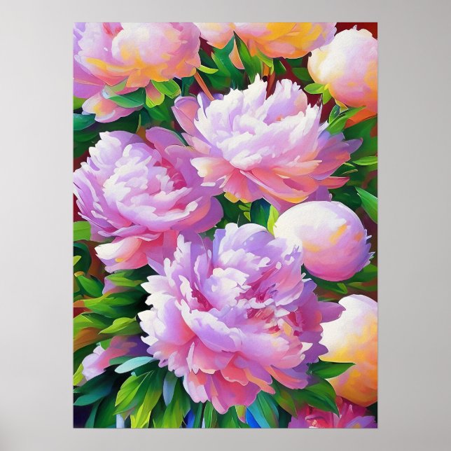 Rosa Peony Painting, Peonies Flower Wall Art Poster (Framsidan)