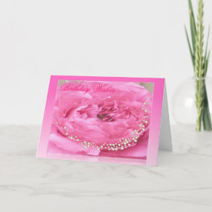 Rosa Peony & Pearls Birthday Card Kort