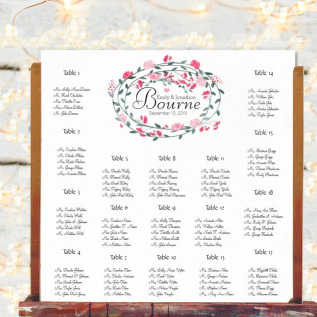 Rosa Peony Peonies Bröllop Seating Chart 17 Bord Poster (Skapare uppladdad)