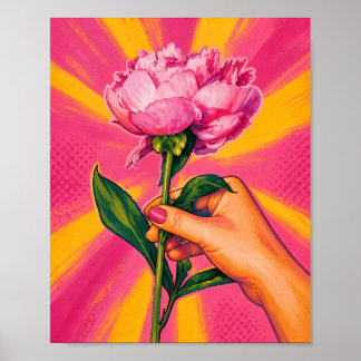 Rosa Peony Pop Art Fint Konsttryck Poster