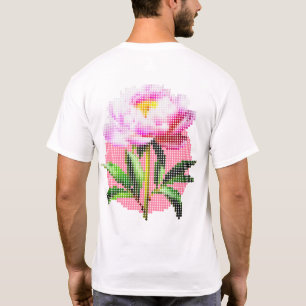 Rosa Peony Prickig Mosaik Blomma Fram- och Baksida T Shirt