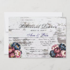 Rosa Peony Rehearsal Dinner Navy Burgundy Inbjudningar