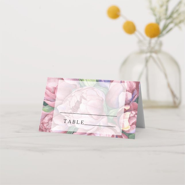 Rosa peony ro - bröllop-kort placeringskort (Framsida)