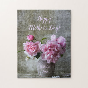 Rosa Peony Ro Flowers Anpassningsbar Text Blommigt Pussel