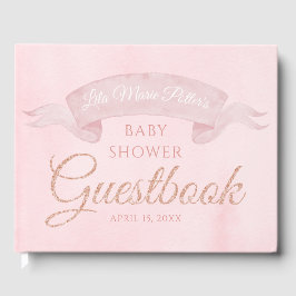 Rosa Peony Ro Guld Baby Shower Guestbook Gästböcker