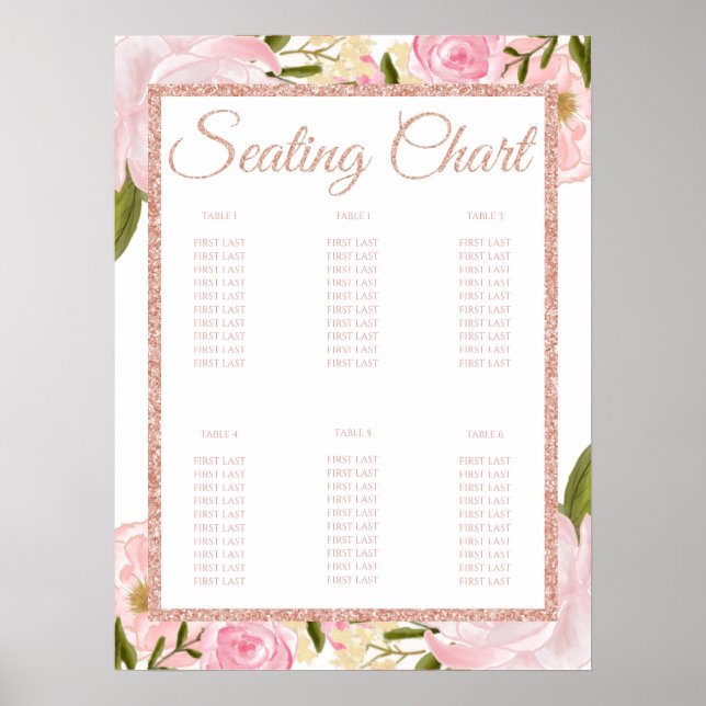 Rosa Peony Ro Guld Baby Shower Sittdiagram för bab Poster (Framsidan)