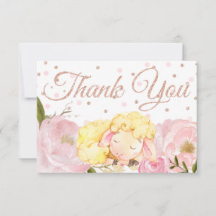 Rosa Peony Ro Guld Sheep Baby Shower Tack Kort