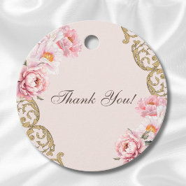 Rosa Peony Rococo Blommigt Baby Shower Tack Gåvor Etiketter