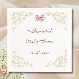 Rosa Peony Rococo Vintage Blommigt Baby Shower Pappersservett