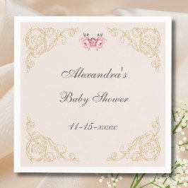 Rosa Peony Rococo Vintage Flowers Baby Shower Pappersservett