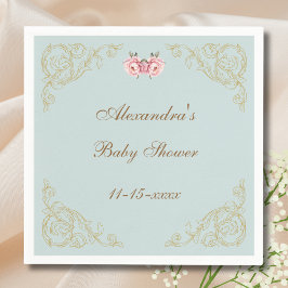 Rosa Peony Rococo Vintage Flowers Baby Shower Pappersservett
