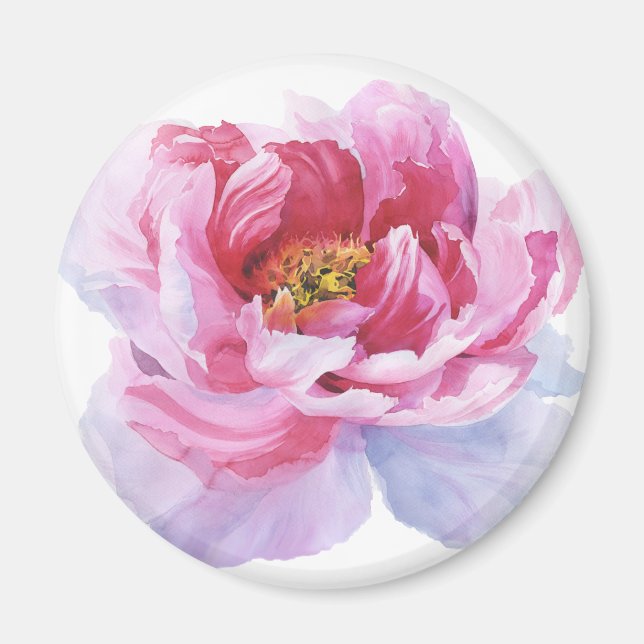 Rosa Peony Round Magnet (Framsidan)