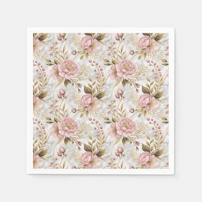 Rosa Peony & Sage Botanisk Blommig Mönsterkonst Pappersservett (Framsidan)