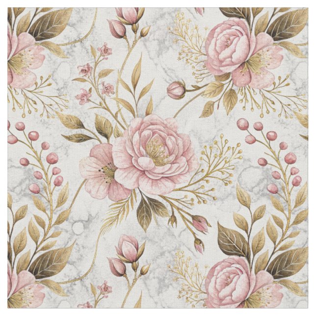 Rosa Peony & Sage Botanisk Blommig Mönsterkonst Tyg (Närbild)