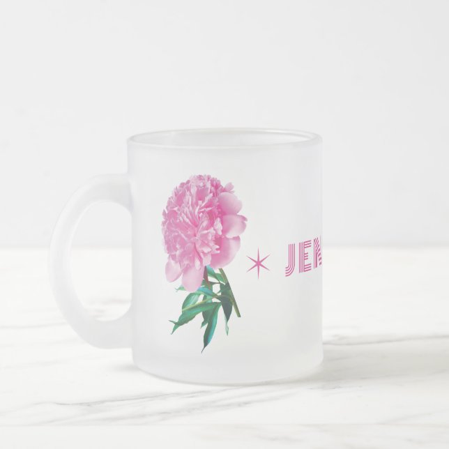 Rosa Peony Stjärna Tjejmodern Anpassa Namn Frostad Glasmugg (Vänster)