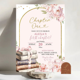 Rosa Peony Storybook Kapitel 1 1:a födelsedag Inbjudningar