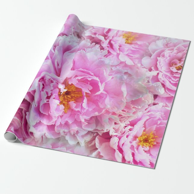 Rosa Peony Summer Blommigt Bouquet Presentpapper (Utrullad)