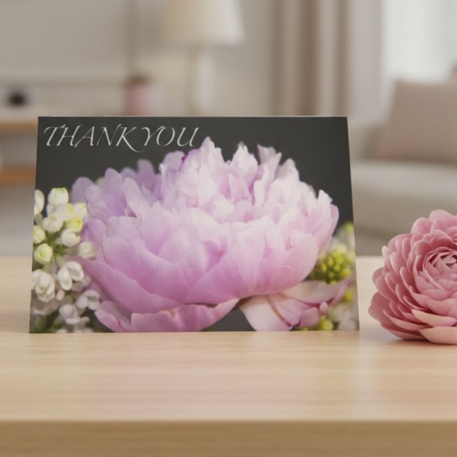 Rosa Peony Tack Blommig Elegant Botanisk Kort (Skapare uppladdad)