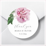 Rosa Peony Tack Wedding Stickers Runt Klistermärke<br><div class="desc">Anpassadets vattenfärg,   rosans bröllopsbrickor med vit bakgrund.</div>