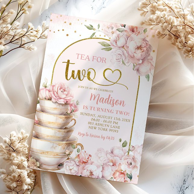  Rosa Peony Tea för två Födelsedagsfester Inbjudningar (Skapare uppladdad)