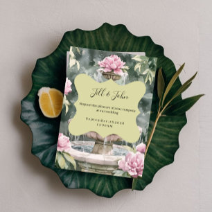 Rosa Peony Trädgård Fontän Bröllopsinbjudningar Inbjudningar