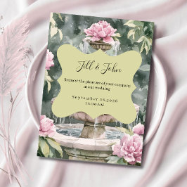 Rosa Peony Trädgård Fontän Bröllopsinbjudningar Inbjudningar